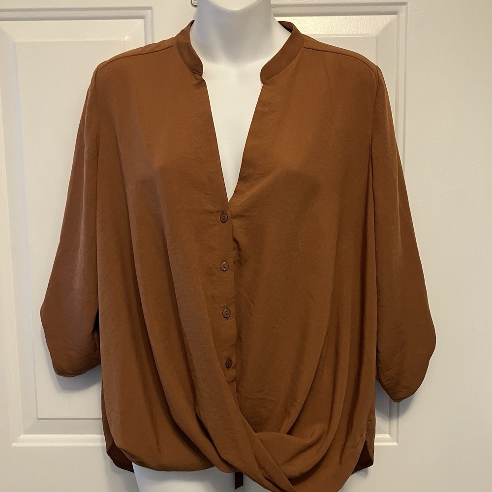 Akira Chicago Red Label Sz Small  Semi‎ Sheer Blouse Shirt Rust Brown Women's
